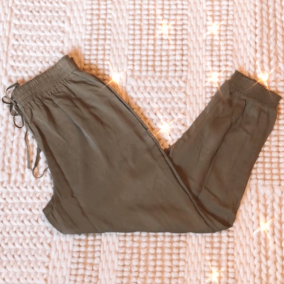 New Olive Green Cotton Linen Joggers - Picture 4 of 4